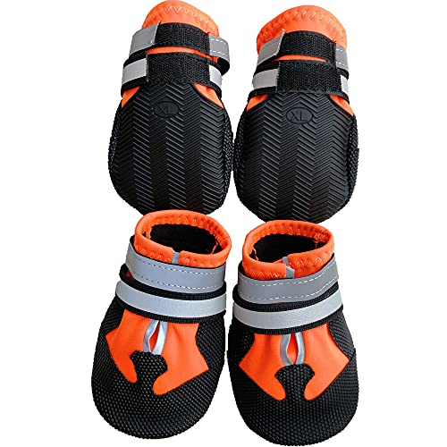 Leeko Hundeschuhe, 4 Stück Hundepfotenschutz Hundestiefel mit Anti-Rutsch Sohle, reflektierendem Riemen, Klettverschluss, Hundeschnee Stiefel Pfotenschutz für mittlere und große Hunde, Orange (L) von Leeko