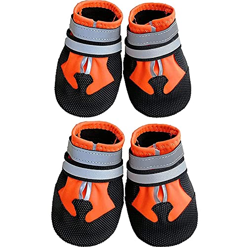 Leeko Hundeschuhe, 4er-Set Anti-rutsch Hundepfotenschutz Hundestiefel Pfotenschutz mit reflektierendem Riemen, Klettverschluss, Haustierschuhe Hundeschnee Stiefel für große Hunde, Orange (XL) von Leeko