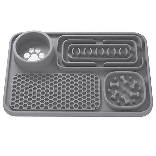 Pet Slow Feeder Mat Multifunktionale Fütterung & Lecken Pat 2 in 1, Lebensmittel-Silikon-Material, leicht zu reinigen, geeignet für Hunde und Katzen Fütterung und Lecken mit Bowl-Halter von Leeko