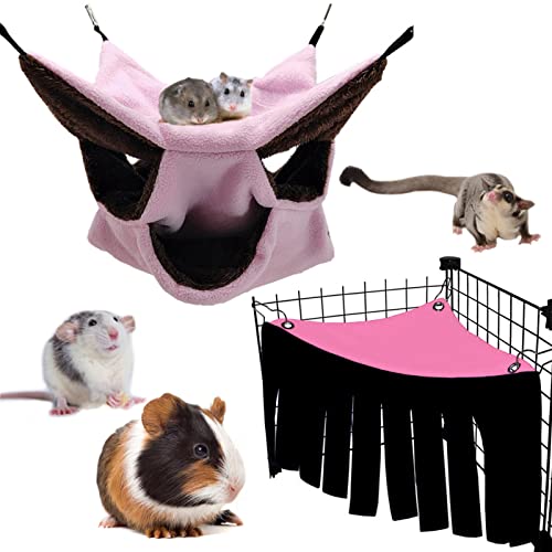 LeerKing 3 Ebenen Hängematte Höhle Hängendes Bett Nagertier Flauschige Hängebett Käfig Kleintierebett mit Haken für Ratte Chinchillas Totoro Hamster Frettchen Mäuse Nage Rosa 2er Pack von LeerKing