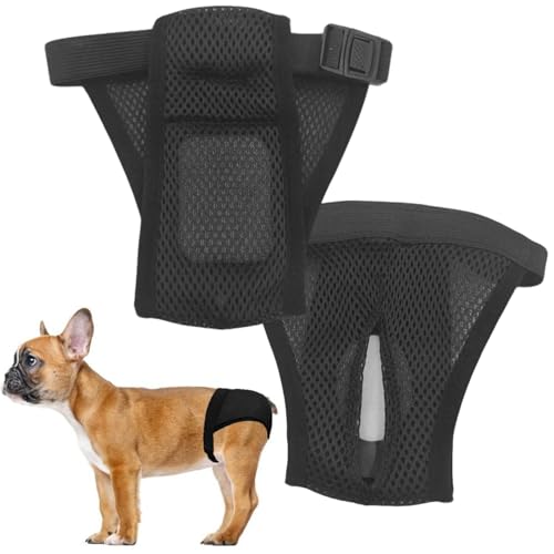 LeerKing 2er Pack Mesh Läufigkeitshose für Hündinnen waschbar Läufigkeitshöschen mit 6 Einlagen weibliche Hunde Läufigkeitshosen Hundewindeln Schwarz 2XL von LeerKing