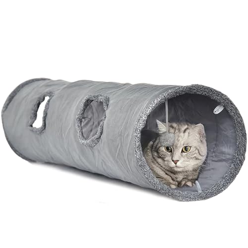 LeerKing Katzentunnel große Katzen Rascheltunnel Spieltunnel Katzenröhre Katzenspielzeug für alle Katzen Kaninchen Welpen 2 Höhlen Grau 130 * 30cm von LeerKing