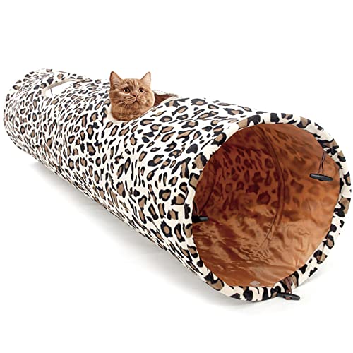 LeerKing Katzentunnel große Katzen Rascheltunnel Spieltunnel Katzenröhre für alle Katzen Kaninchen Welpen und kleine Tiere 2 Höhlen Leopard 130 * 30cm von LeerKing