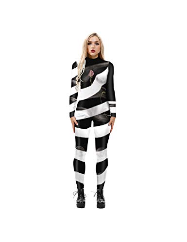Leezeshaw Damen-Body mit schwarz-weißen Streifen, für Halloween, 3D, schwarz-weiß, Rosen, Lycra, Einteiler, Verkleidung für Frauen, S-XL von Leezeshaw