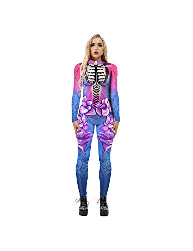Leezeshaw Damen-Kostüm mit violettem Lotusblumen-Totem-Anzug, Halloween-Kostüm, 3D-Mandala, violettes Blumenmuster, Lycra, Einteiler, Verkleidung für Frauen, S-XL von Leezeshaw