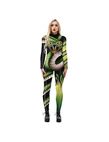 Leezeshaw Damen Schlangen-Kostüm, Grün, 3D-Schlange, Naja, Lycra, Einteiler, Verkleidung für Frauen, S-XL von Leezeshaw