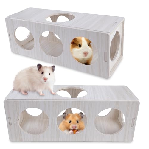 2 Stück Hamster Tunnel, Hamster Versteck Holz Hamster Haus Hamster Versteck aus Holz DIY Spielzeug Käfig Dekor Zubehör für Meerschwein Zwerghamster Goldhamster und Rennmäuse (25 x 9 x 9 cm) von Leikurvo