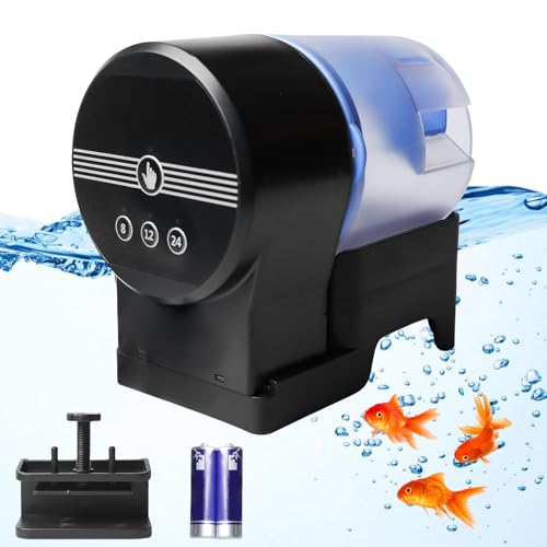 Futterautomat Aquarium, Fischfutterautomat Automatischer Fischfutterspender 100ML Fisch Futterautomaten mit Timer, Batteriebetrieben Fische Futterspender für Urlaub Aquarium Fischtank von Leikurvo