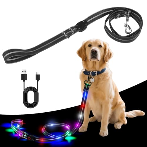LED Hundeleine USB wiederaufladbar, 1,2 m wasserdicht & reflektierend, 3 Beleuchtungsmodi, Sicherheits-Leine für nächtliche Spaziergänge, Leuchtend Leine Hund für Große, Mittelgroße&Kleine Hunde von Leikurvo