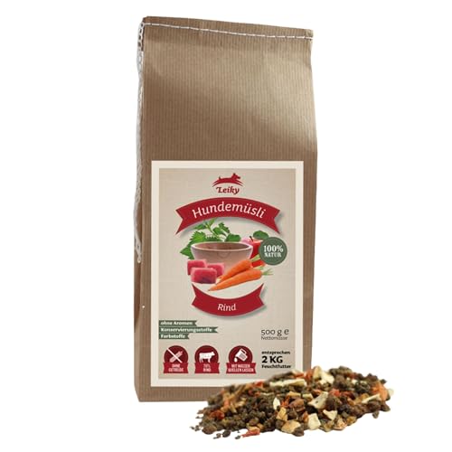 Leiky Hundemüsli Rind 500 g – Trockenbarf mit Gemüse & Kräutern, getreidefrei, Natur von Leiky
