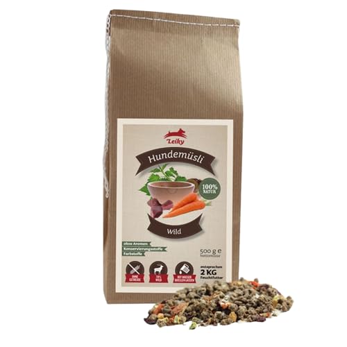 Leiky Hundemüsli Wild 500 g – Trockenbarf Ergänzungsfutter ohne Zusätze & getreidefrei von Leiky
