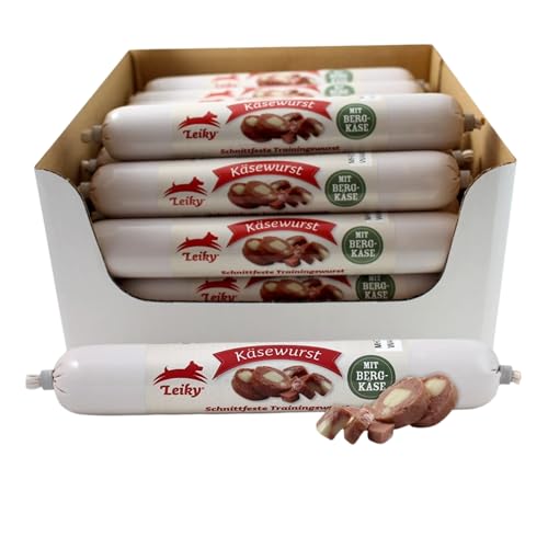 Leiky Käsewurst mit Bergkäse für Hunde, 28 x 100 g – schnittfeste Trainingswurst von Leiky