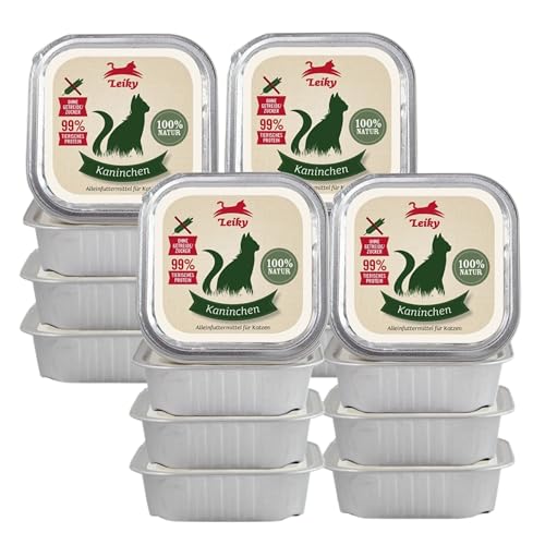 Leiky Katzenfutter Nass 16 x 100 g – Kaninchen-Menü mit 99 % Fleisch, getreidefrei von Leiky