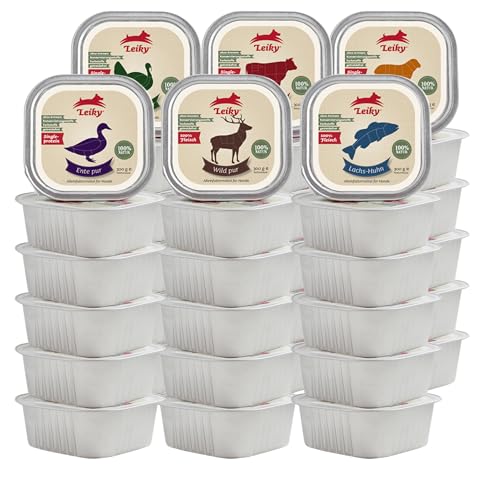 Leiky Nassfutter Hund Big Complete 36 x 300 g – 6 Sorten, 100 % Fleisch, getreidefrei von Leiky