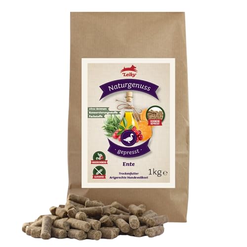 Leiky Naturgenuss Hundetrockenfutter Ente 1 kg – Monoprotein, schonend gepresst von Leiky