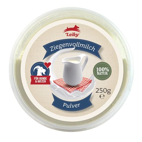 Leiky Ziegenvollmilchpulver, 250 g – Ergänzungsfutter für Hunde & Katzen ab 8. Woche von Leiky