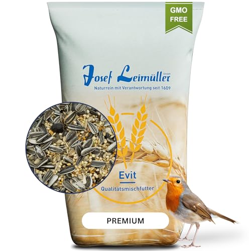 Leimüller Vogelfutter Wildvögel Ganzjährig 25Kg (Premium ohne Weizen) - Premium Wildvogelfutter mit gestreiften Sonnenblumenkernen & Hirse für alle Vögel - Streufutter Wildvögel Staubfrei von Leimüller