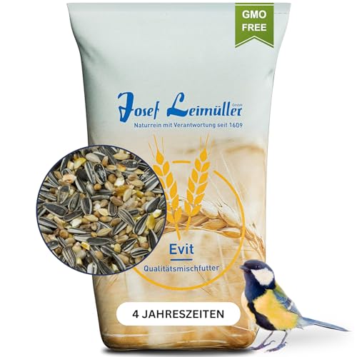 Leimüller Vogelfutter Wildvögel Ganzjährig 25Kg (für alle 4 Jahreszeiten) - Energiereiches Wildvogelfutter 25Kg mit gestreiften Sonnenblumenkernen - Streufutter Wildvögel Staubfrei von Leimüller