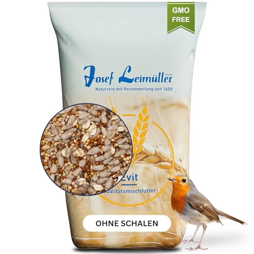 Leimüller Vogelfutter Wildvögel Ganzjährig 25Kg (Ohne Schalen) - Premium Wildvogelfutter mit geschälten Sonnenblumenkernen & Erdnüsse Vögel – schalenfreies Streufutter Wildvögel 25kg Staubfrei von Leimüller