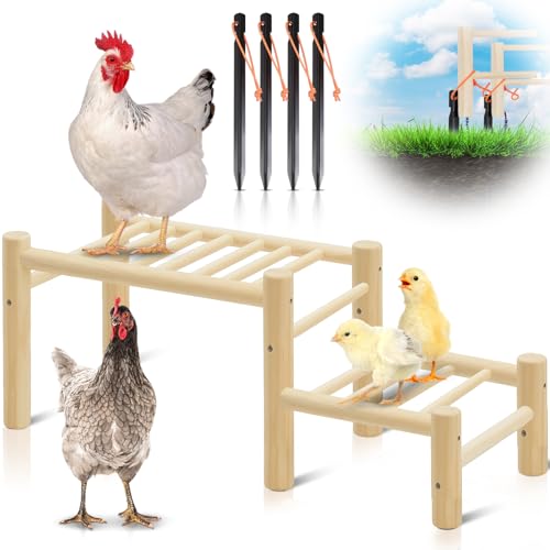 Leinuosen Hühner-Sitzstange für Stall und Brutstätte, Kiefernholz, Küken-Roosting Bars mit 4 schwarzen Camping-Nägeln, Geflügel, Dschungel-Fitness-Zubehör (2 Leitern) von Leinuosen