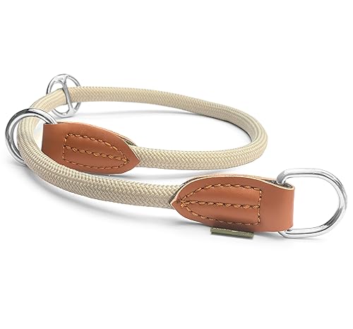 Leisegrün Hundehalsband Paracord verstellbar | Halsband für Hunde aus Nylon | Modell Devon | Sand Beige | Größe: L von Leisegrün