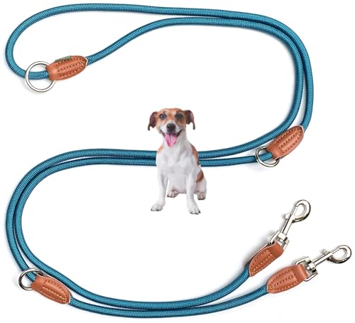 Leisegrün Hundeleine kleine Hunde leicht | Führleine 3m verstellbar mit 2 Karabiner | 3 Meter lang x 0,8 cm | Nur 200 g | Modell Devon | Petrol von Leisegrün