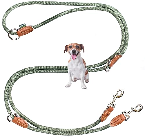 Leisegrün Hundeleine kleine Hunde leicht | Führleine 3m verstellbar mit 2 Karabiner | 3 Meter lang x 0,8 cm | Nur 200 g | Modell Devon | Grün von Leisegrün