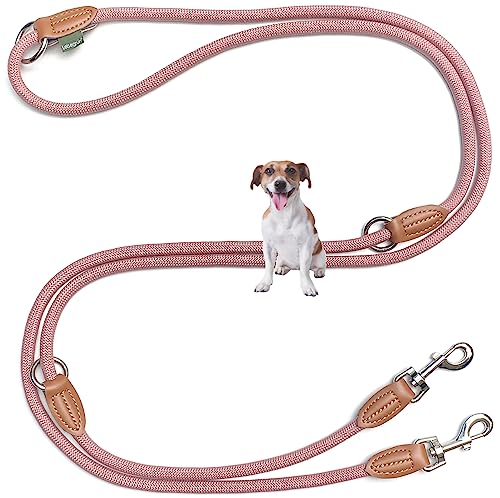 Leisegrün Hundeleine kleine Hunde leicht | Führleine 3m verstellbar mit 2 Karabiner | 3 Meter lang x 0,8 cm | Nur 200 g | Modell Devon | Rosa von Leisegrün