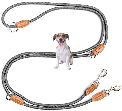 Leisegrün Hundeleine kleine Hunde leicht | Führleine 3m verstellbar mit 2 Karabiner | 3 Meter lang x 0,8 cm | Nur 200 g | Modell Devon | Grau von Leisegrün