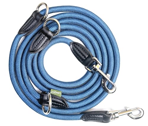 Leisegrün Verstellbare Hundeleine 3m - Robuste Nylon Doppelleine für mittelgroße bis große Hunde, 200kg Zugkraft, 2 Karabiner - Blau Leisegrün Verstellbare Hundeleine 3m - Robuste Nylon Doppelleine für mittelgroße bis große Hunde, 200kg Zugkraft, 2 Karabiner - Blau von Leisegrün