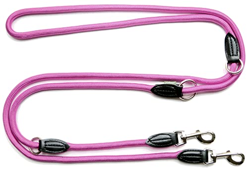 Leisegrün Verstellbare Hundeleine 3m - Robuste Nylon Doppelleine für mittelgroße bis große Hunde, 200kg Zugkraft, 2 Karabiner - Pink von Leisegrün