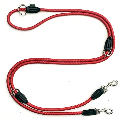 Leisegrün Verstellbare Hundeleine 3m - Robuste Nylon Doppelleine für mittelgroße bis große Hunde, 200kg Zugkraft, 2 Karabiner - Rot Leisegrün Verstellbare Hundeleine 3m - Robuste Nylon Doppelleine für mittelgroße bis große Hunde, 200kg Zugkraft, 2 Karabiner - Rot von Leisegrün