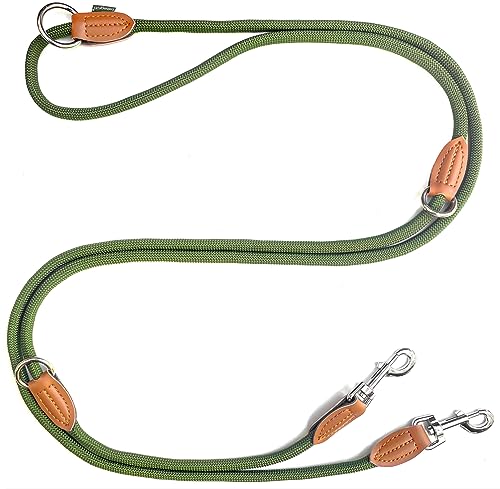 Leisegrün Hundeleine große Hunde | Führleine 3m verstellbar mit 2 Karabiner | 3 Meter lang x 1,1 cm | Nur 300 g | Modell Devon | Olivgrün von Leisegrün