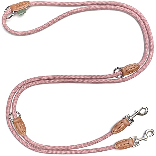 Leisegrün Hundeleine große Hunde | Führleine 3m verstellbar mit 2 Karabiner | 3 Meter lang x 1,1 cm | Nur 300 g | Modell Devon | Rosa von Leisegrün