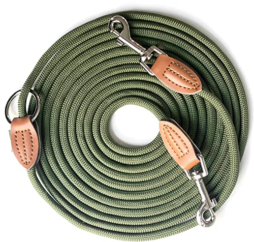Leisegrün Hundeleine lang für kleine & mittelgroße Hunde | 5m Schleppleine mit 2 Karabiner | 5 Meter x 0,8 cm | Nur 300 g | Modell Devon | Olivgrün Leisegrün Hundeleine lang für kleine & mittelgroße Hunde | 5m Schleppleine mit 2 Karabiner | 5 Meter x 0,8 cm | Nur 300 g | Modell Devon | Olivgrün von Leisegrün