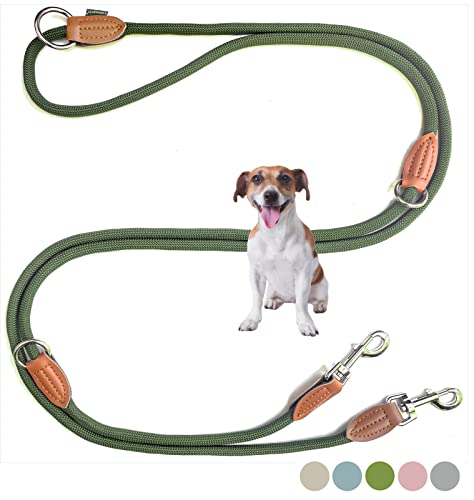 Leisegrün Hundeleine kleine Hunde leicht | Führleine 3m verstellbar mit 2 Karabiner | 3 Meter lang x 0,8 cm | Nur 200 g | Modell Devon | Olivgrün von Leisegrün