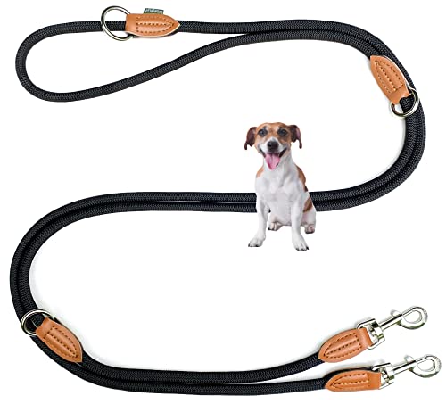 Leisegrün Hundeleine kleine Hunde leicht | Führleine 3m verstellbar mit 2 Karabiner | 3 Meter lang x 0,8 cm | Nur 200 g | Modell Devon | Schwarz von Leisegrün