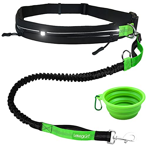 Leisegrün Joggingleine für große Hunde | Freihandleine zum Joggen mit Bauchgurt und Ruckdämpfer | Länge 125 cm bis 175 cm | Farbe: Schwarz von Leisegrün