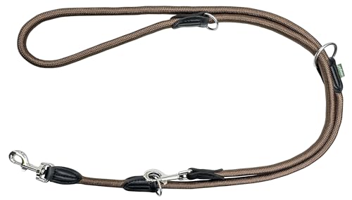 Leisegrün Verstellbare Hundeleine 2m - Robuste Nylon Doppelleine für mittelgroße bis große Hunde, 200kg Zugkraft, 2 Karabiner - Braun von Leisegrün