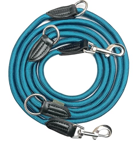 Leisegrün Verstellbare Hundeleine 3m - Robuste Nylon Doppelleine für mittelgroße bis große Hunde, 200kg Zugkraft, 2 Karabiner - Petrol Leisegrün Verstellbare Hundeleine 3m - Robuste Nylon Doppelleine für mittelgroße bis große Hunde, 200kg Zugkraft, 2 Karabiner - Petrol von Leisegrün