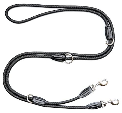 Leisegrün Verstellbare Hundeleine 3m - Robuste Nylon Doppelleine für mittelgroße bis große Hunde, 200kg Zugkraft, 2 Karabiner - Schwarz Leisegrün Verstellbare Hundeleine 3m - Robuste Nylon Doppelleine für mittelgroße bis große Hunde, 200kg Zugkraft, 2 Karabiner - Schwarz von Leisegrün