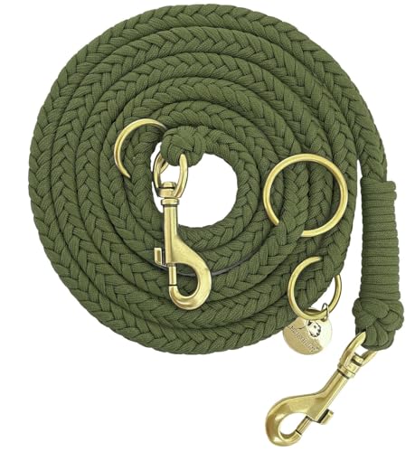 Leisegrün Paracord Hundeleine 2m | Handgefertigte Leine 3-Fach verstellbar | Handmade für kleine und mittelgroße Hunde (Olive, 2 m) | Farbe: Olive von Leisegrün
