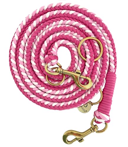 Leisegrün Paracord Hundeleine 2m | Handgefertigte Leine 3-Fach verstellbar | Handmade für kleine und mittelgroße Hunde (Princess Twist, 2 m) | Farbe: Pink-Rosa von Leisegrün