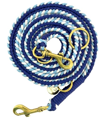 Leisegrün Paracord Hundeleine 2m | Handgefertigte Leine 3-Fach verstellbar | Handmade für kleine und mittelgroße Hunde (Indigo Twist, 2 m) | Farbe: Hellblau-Blau von Leisegrün