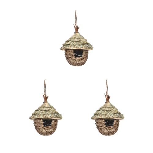 3er-Set hängende Vögel Haus Haustier Zubehör Vögel Hütte für Hof Garten Dekoration, Grün Braun, 17 x 17 x 22 cm von Leisurealeaneag