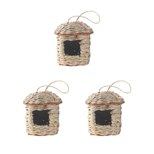 Handgewebtes Strohnest aus Naturgras, zum Aufhängen, für Terrasse, Outdoor, 14 x 10 cm, Größe M, 3 Stück von Leisurealeaneag