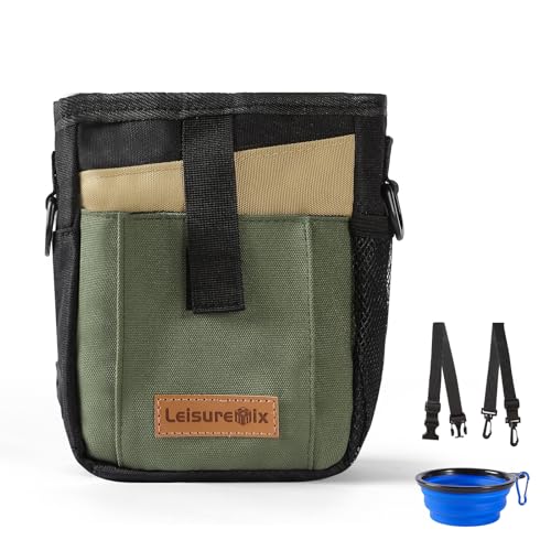 Leisuremix Leckerli-Beutel Leckerlitasche für Hunde zum umhängen, Gassi Tasche Bauchtasche Hundetraining wasserdicht Schwarz & Grün von Leisuremix