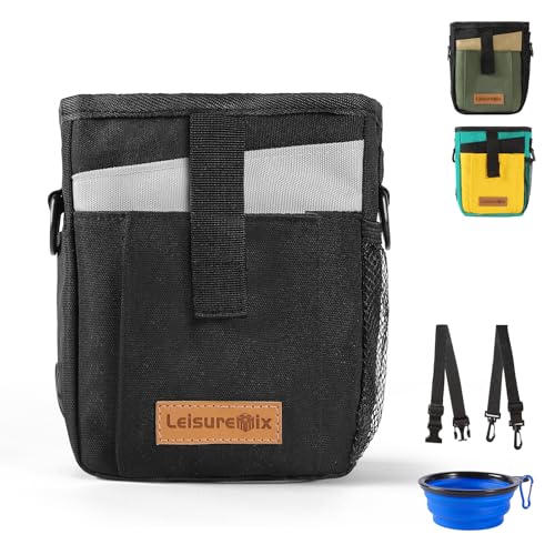 Leisuremix Leckerli-Beutel Leckerlitasche für Hunde zum umhängen, Gassi Tasche Bauchtasche Hundetraining wasserdicht Schwarz von Leisuremix