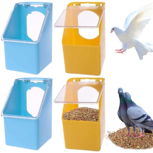 4pcs Taubenfuttermittel mit Deckel, 4x5, 5 x 3 Zoll Hanger Käfig Vogelfutterhäusch, Blau und gelb Plastikvogel, leicht Wäsche für Käfig von LejeMaek