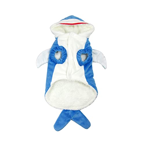 Halloween Hundehai Kostüm- Weihnachtskleid-Cosplay-Kleid Fleece Warm Hunde Hoodie Outfits Haustier entzückender Wintermantel für Katzen und Hunde, blau (klein) von LejeMaek